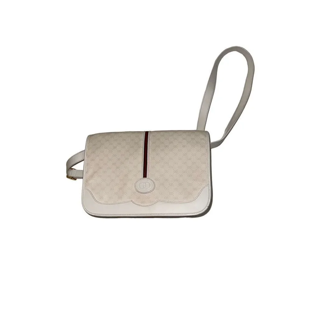 Gucci white Gg canvas and leather cross body bag
